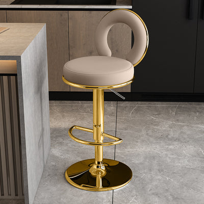 Taburete de Bar Redondo de Cuero Minimalista Moderno con Respaldo y Reposapiés para Cocina 