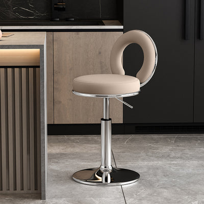 Taburete de Bar Redondo de Cuero Minimalista Moderno con Respaldo y Reposapiés para Cocina 