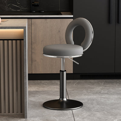 Taburete de Bar Redondo de Cuero Minimalista Moderno con Respaldo y Reposapiés para Cocina 