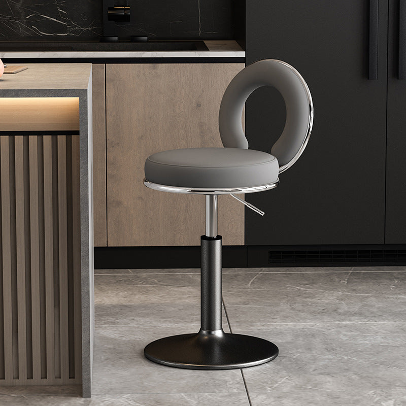 Taburete de Bar Redondo de Cuero Minimalista Moderno con Respaldo y Reposapiés para Cocina 