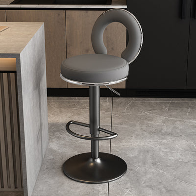 Taburete de Bar Redondo de Cuero Minimalista Moderno con Respaldo y Reposapiés para Cocina 