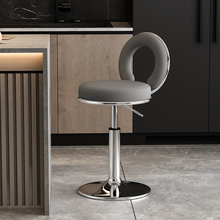 Modern Minimalist Faux Leather Sponge Round Openwork Bar Stool Backrest Footrest For Kitchen