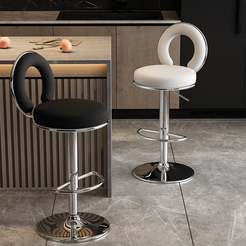 Taburete de Bar Redondo de Cuero Minimalista Moderno con Respaldo y Reposapiés para Cocina 