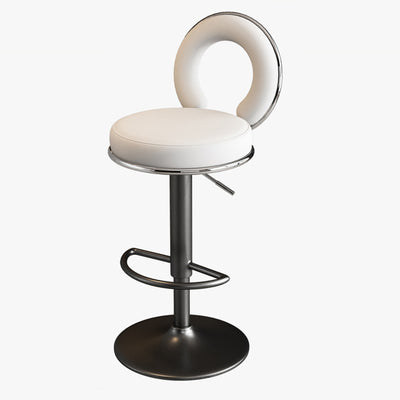 Taburete de Bar Redondo de Cuero Minimalista Moderno con Respaldo y Reposapiés para Cocina 