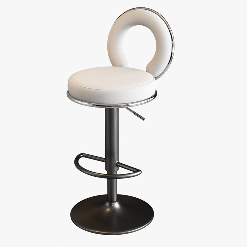 Taburete de Bar Redondo de Cuero Minimalista Moderno con Respaldo y Reposapiés para Cocina 