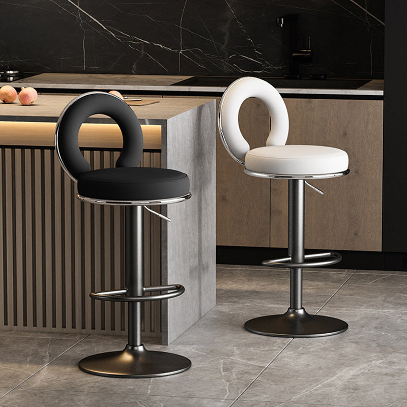 Taburete de Bar Redondo de Cuero Minimalista Moderno con Respaldo y Reposapiés para Cocina 