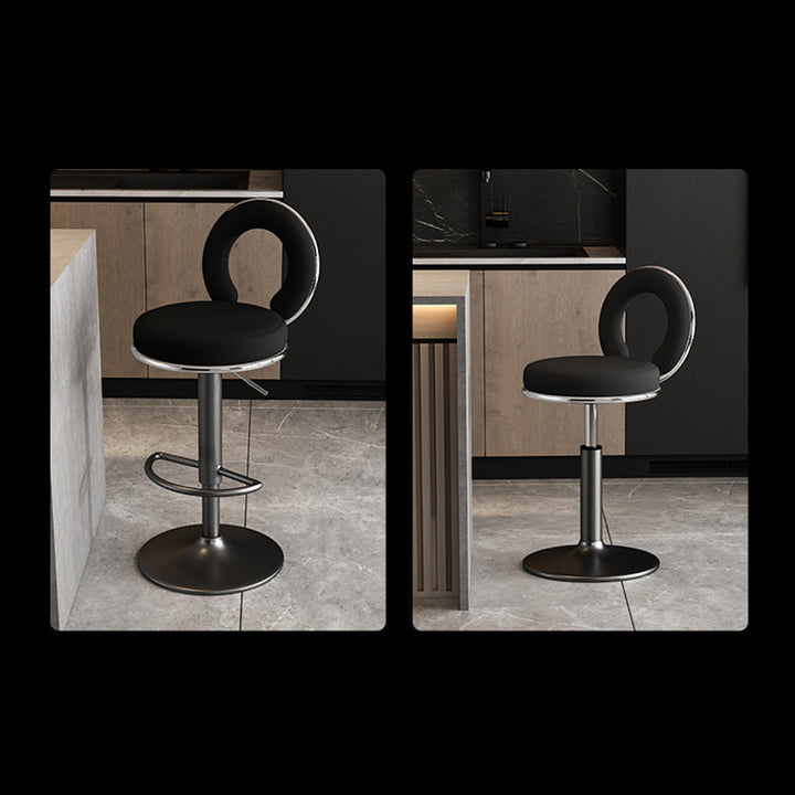Modern Minimalist Faux Leather Sponge Round Openwork Bar Stool Backrest Footrest For Kitchen