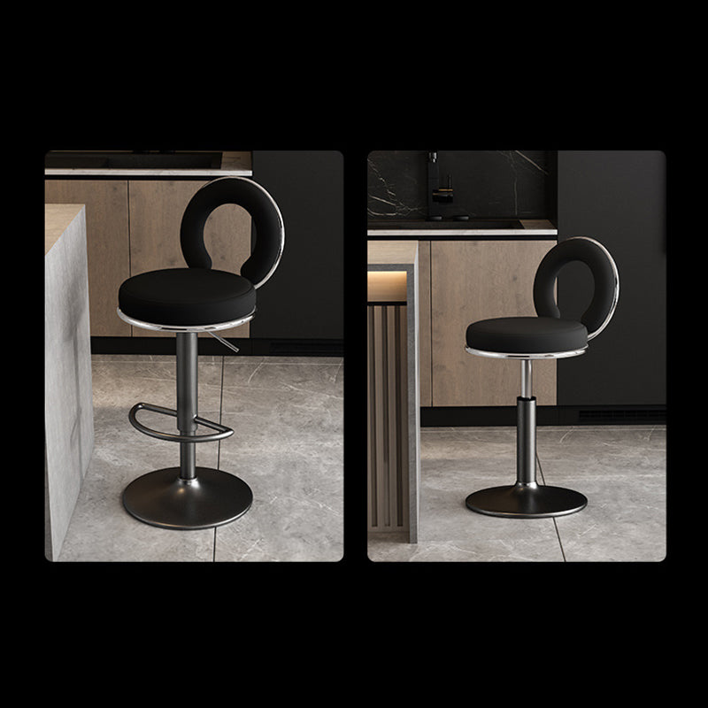 Taburete de Bar Redondo de Cuero Minimalista Moderno con Respaldo y Reposapiés para Cocina 