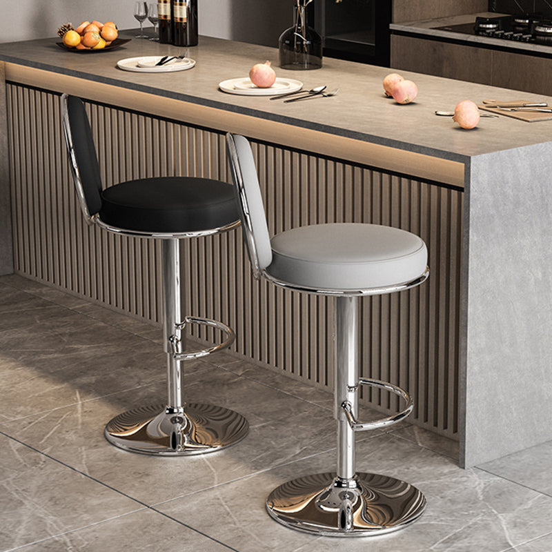 Taburete de Bar Redondo de Cuero Minimalista Moderno con Respaldo y Reposapiés para Cocina 
