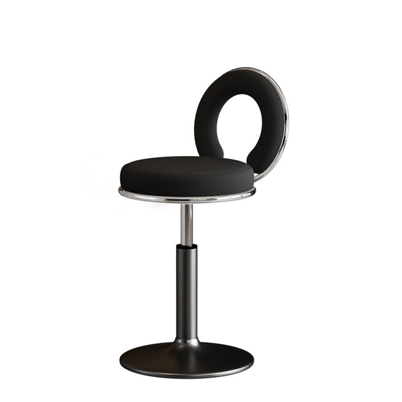 Taburete de Bar Redondo de Cuero Minimalista Moderno con Respaldo y Reposapiés para Cocina 