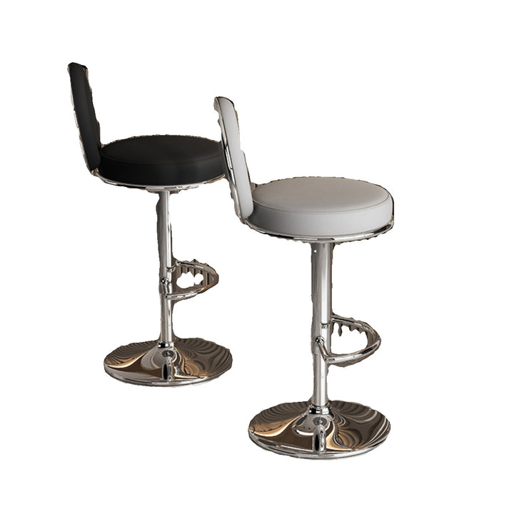 Modern Minimalist Faux Leather Sponge Round Openwork Bar Stool Backrest Footrest For Kitchen