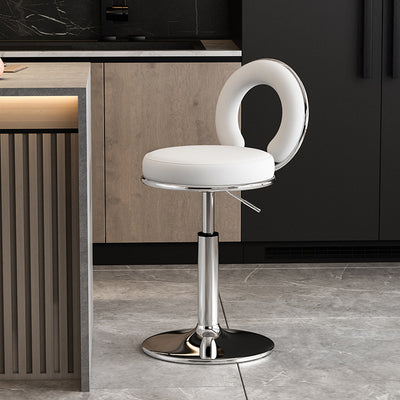 Taburete de Bar Redondo de Cuero Minimalista Moderno con Respaldo y Reposapiés para Cocina 