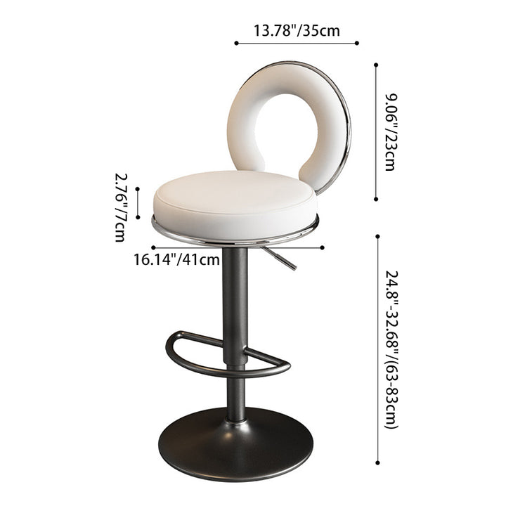 Modern Minimalist Faux Leather Sponge Round Openwork Bar Stool Backrest Footrest For Kitchen
