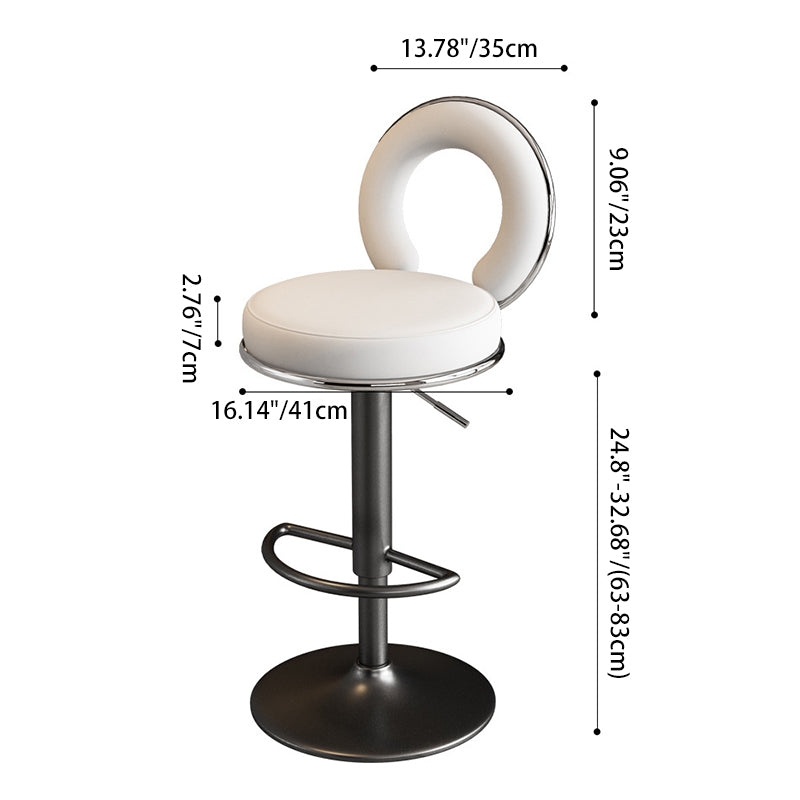 Taburete de Bar Redondo de Cuero Minimalista Moderno con Respaldo y Reposapiés para Cocina 