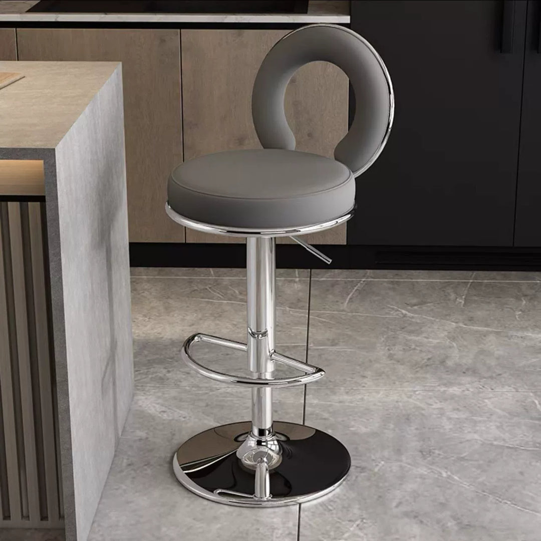 Modern Minimalist Faux Leather Sponge Round Openwork Bar Stool Backrest Footrest For Kitchen