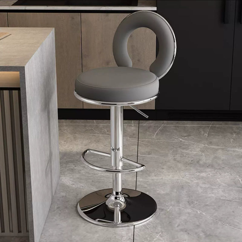 Taburete de Bar Redondo de Cuero Minimalista Moderno con Respaldo y Reposapiés para Cocina 