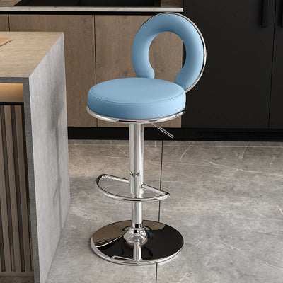Taburete de Bar Redondo de Cuero Minimalista Moderno con Respaldo y Reposapiés para Cocina 