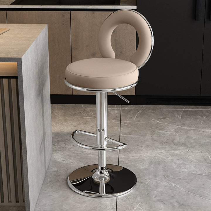 Modern Minimalist Faux Leather Sponge Round Openwork Bar Stool Backrest Footrest For Kitchen