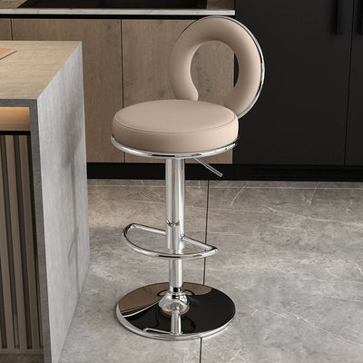 Taburete de Bar Redondo de Cuero Minimalista Moderno con Respaldo y Reposapiés para Cocina 