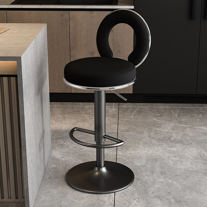 Modern Minimalist Faux Leather Sponge Round Openwork Bar Stool Backrest Footrest For Kitchen
