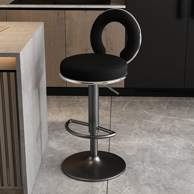 Taburete de Bar Redondo de Cuero Minimalista Moderno con Respaldo y Reposapiés para Cocina 