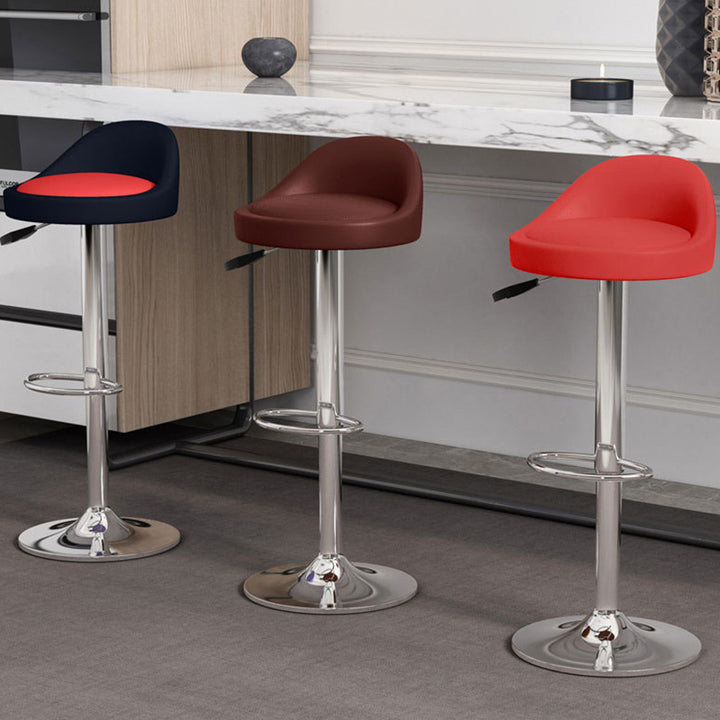 Tabouret de bar rond ovale pivotant en faux cuir métal avec dossier et repose-pieds pour cuisine 