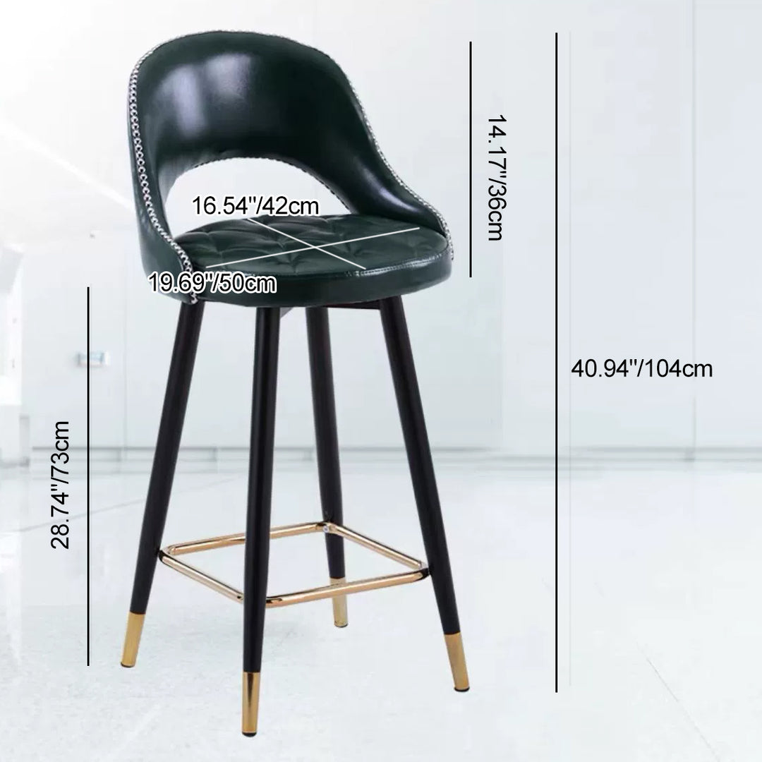 Zeitgenössischer Retro-Kunstleder-Eisen-Schwamm-Rundbarhocker mit Rückenlehne, Fußstütze und Drehfunktion für die Küche 