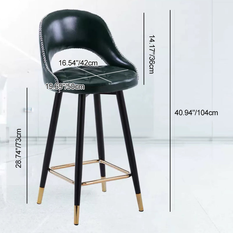 Taburete de bar redondo contemporáneo de cuero retro con respaldo, reposapiés y giro para cocina 