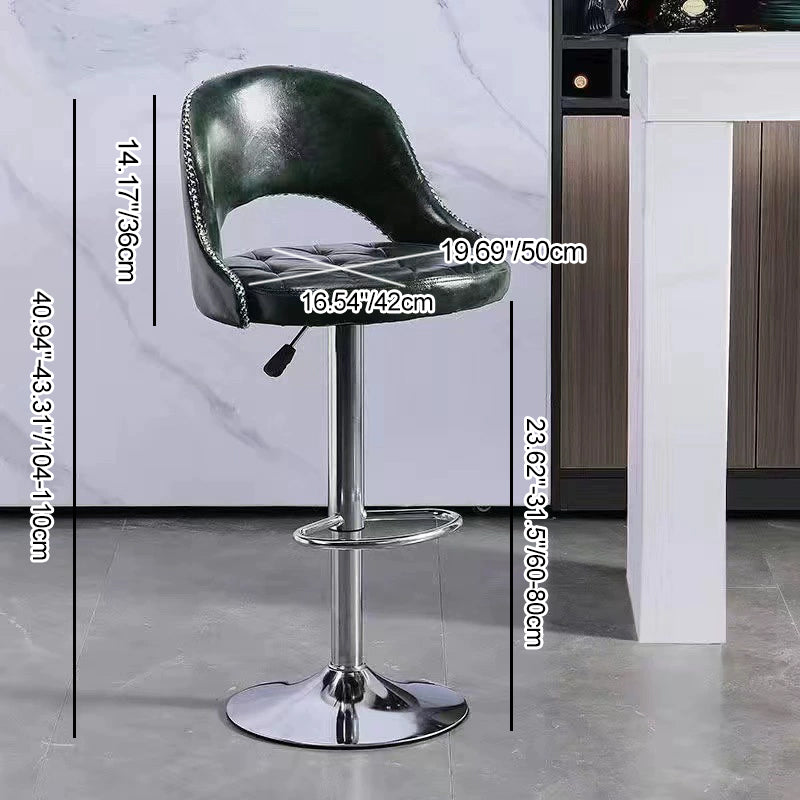 Zeitgenössischer Retro-Kunstleder-Eisen-Schwamm-Rundbarhocker mit Rückenlehne, Fußstütze und Drehfunktion für die Küche 