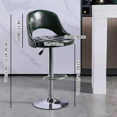 Taburete de bar redondo contemporáneo de cuero retro con respaldo, reposapiés y giro para cocina 