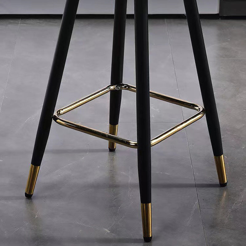 Taburete de bar redondo contemporáneo de cuero retro con respaldo, reposapiés y giro para cocina 