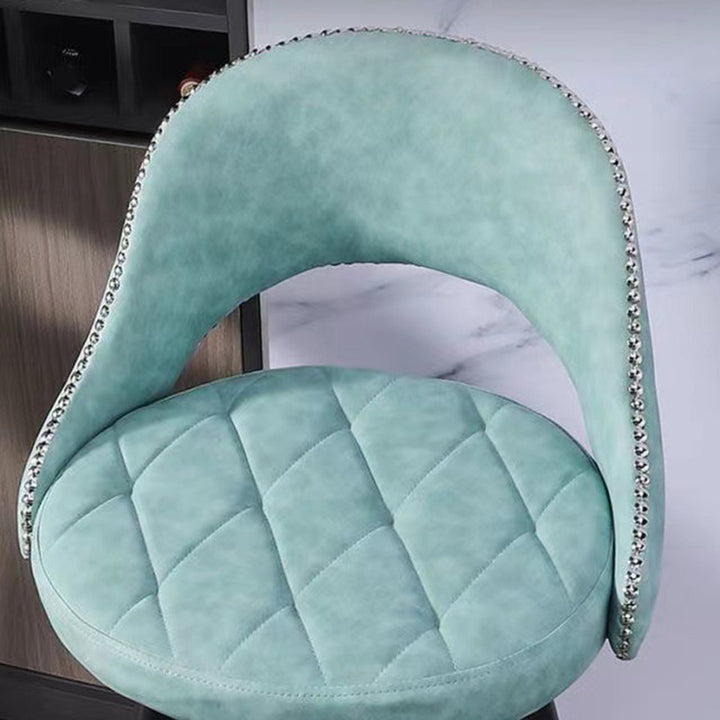 Zeitgenössischer Retro-Kunstleder-Eisen-Schwamm-Rundbarhocker mit Rückenlehne, Fußstütze und Drehfunktion für die Küche 