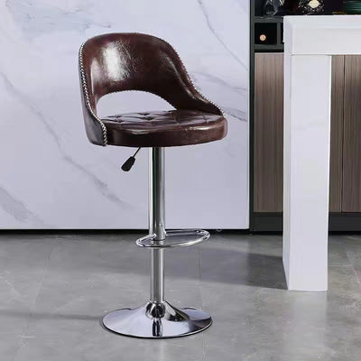 Taburete de bar redondo contemporáneo de cuero retro con respaldo, reposapiés y giro para cocina 
