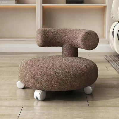 Contemporary Nordic Lambswool Wood Sponge Round C-shaped Low Stool Backrest Movable For Living Room