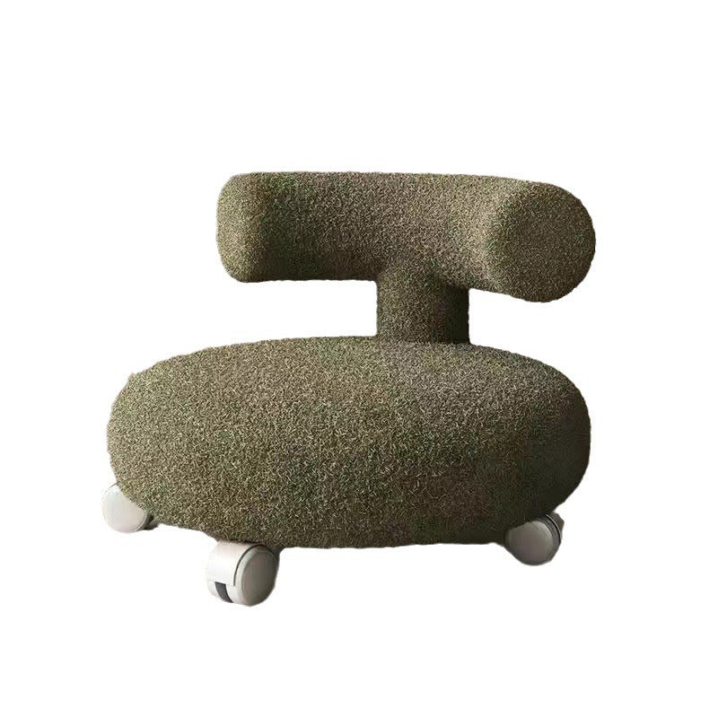 Moderner nordischer niedriger Hocker in C-Form mit Rückenlehne aus Sherpa-Stoff, Holz und Schaumstoff, rund und beweglich, für das Wohnzimmer 