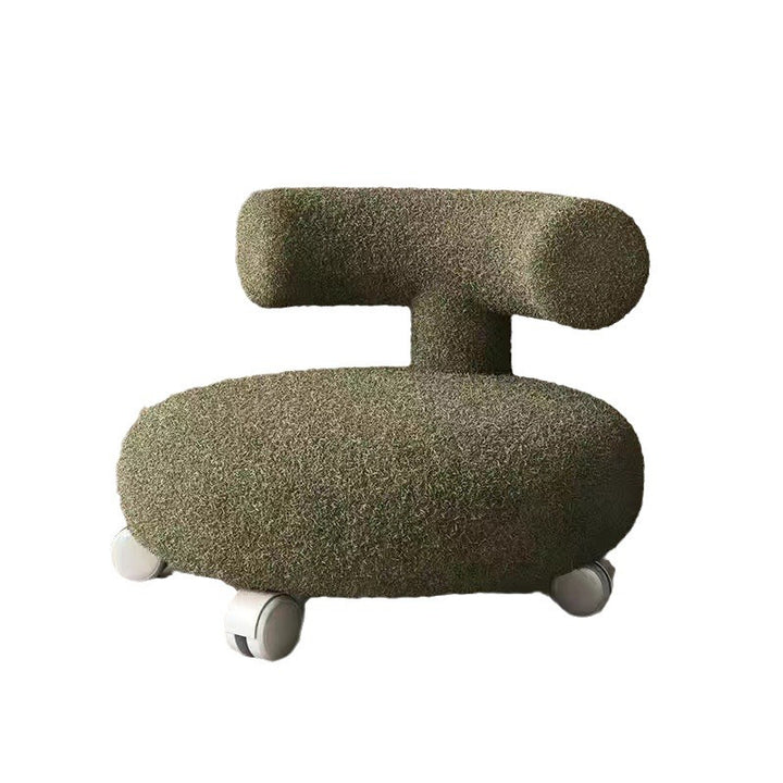 Moderner nordischer niedriger Hocker in C-Form mit Rückenlehne aus Sherpa-Stoff, Holz und Schaumstoff, rund und beweglich, für das Wohnzimmer 
