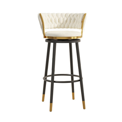 Tabouret de bar rond en velours scandinave contemporain avec dossier, repose-pieds et pivot pour la cuisine 