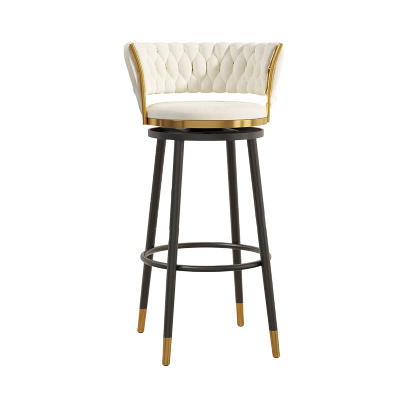 Tabouret de bar rond en velours scandinave contemporain avec dossier, repose-pieds et pivot pour la cuisine 