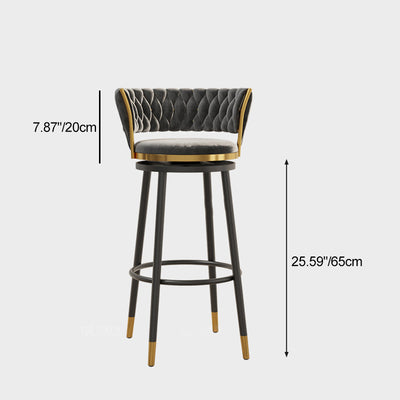 Tabouret de bar rond en velours scandinave contemporain avec dossier, repose-pieds et pivot pour la cuisine 