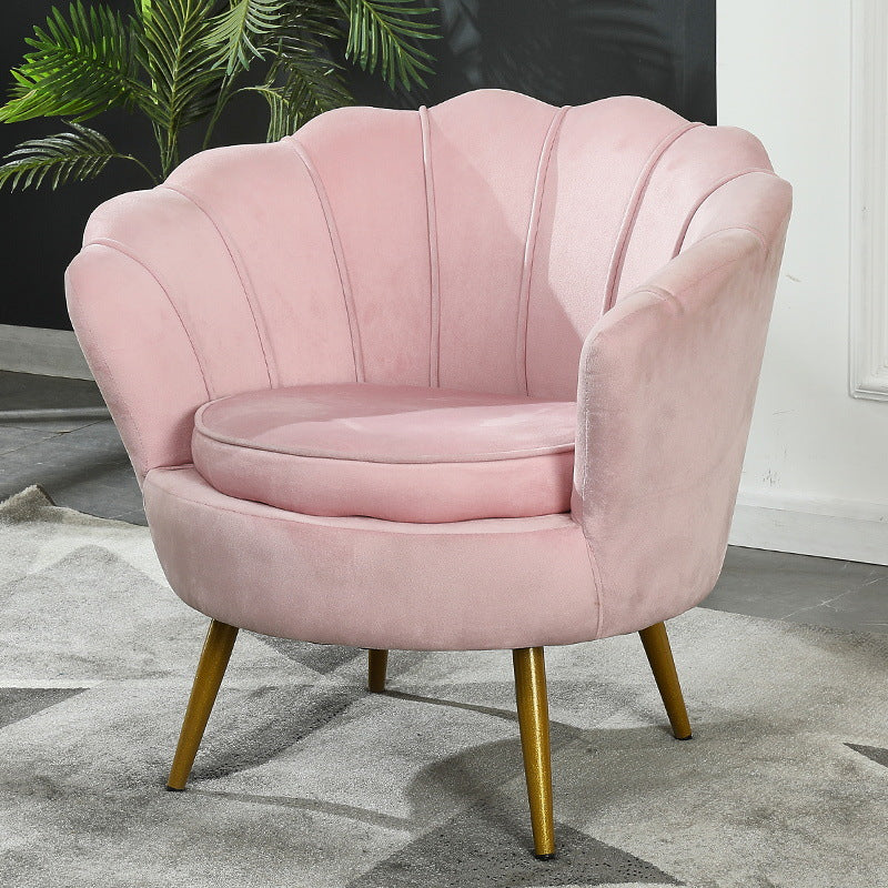 Contemporary Scandinavian Velvet Wood Metal Sponge Petal Round Accent Chair Backrest Armrest For Living Room