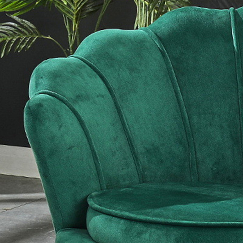 Contemporary Scandinavian Velvet Wood Metal Sponge Petal Round Accent Chair Backrest Armrest For Living Room