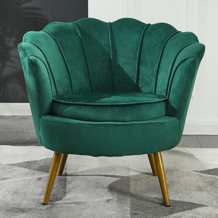 Contemporary Scandinavian Velvet Wood Metal Sponge Petal Round Accent Chair Backrest Armrest For Living Room