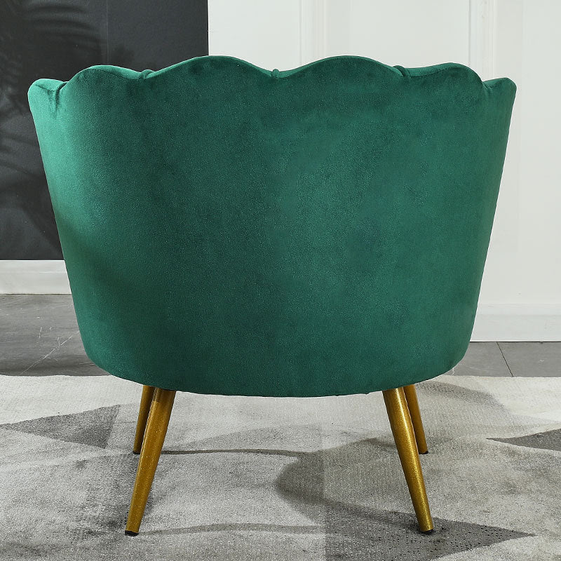 Contemporary Scandinavian Velvet Wood Metal Sponge Petal Round Accent Chair Backrest Armrest For Living Room