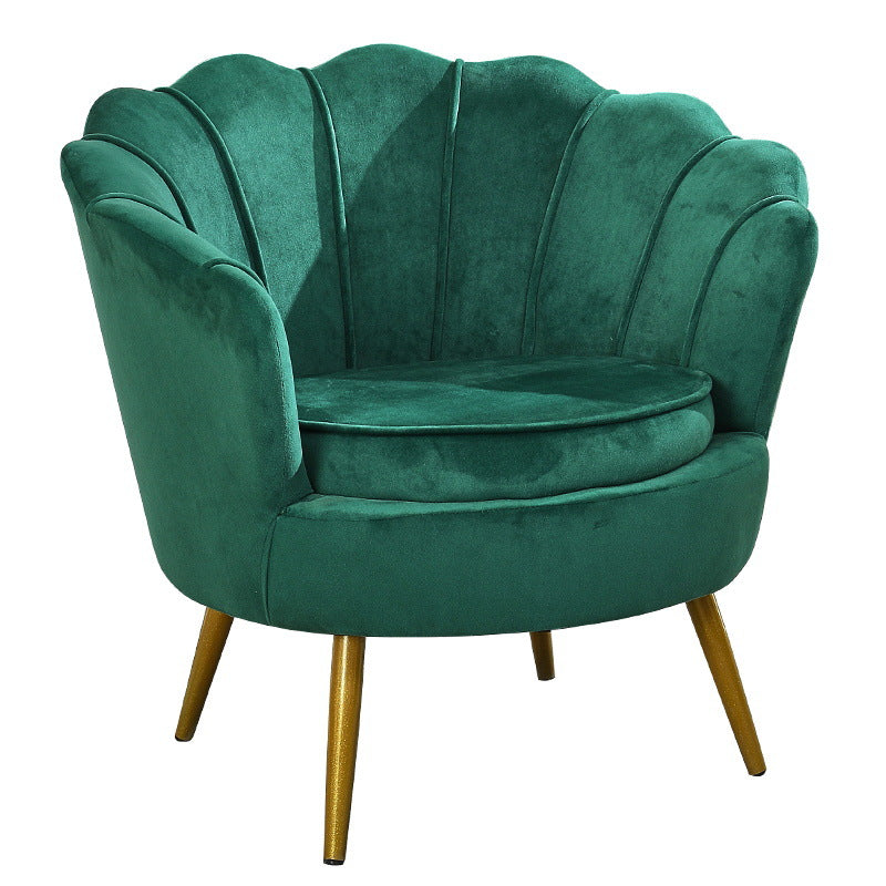 Contemporary Scandinavian Velvet Wood Metal Sponge Petal Round Accent Chair Backrest Armrest For Living Room