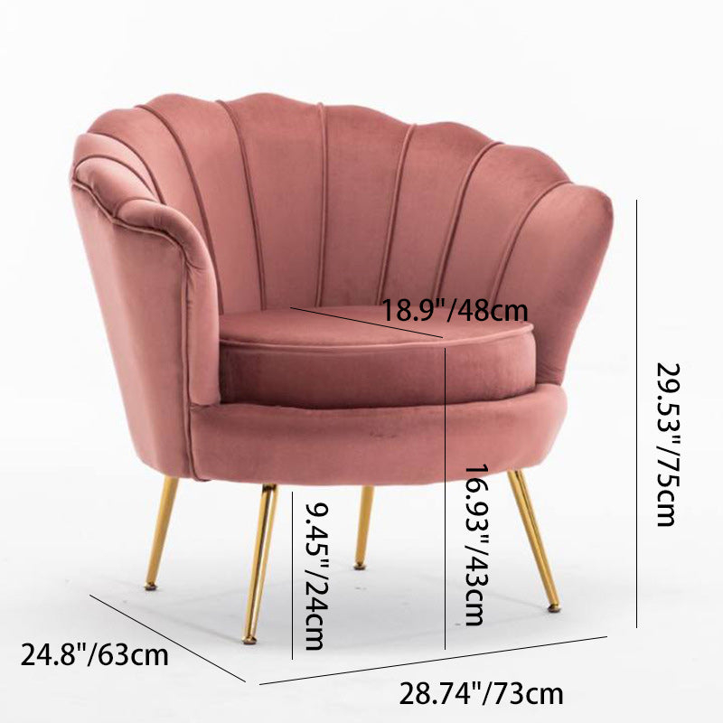 Contemporary Scandinavian Velvet Wood Metal Sponge Petal Round Accent Chair Backrest Armrest For Living Room