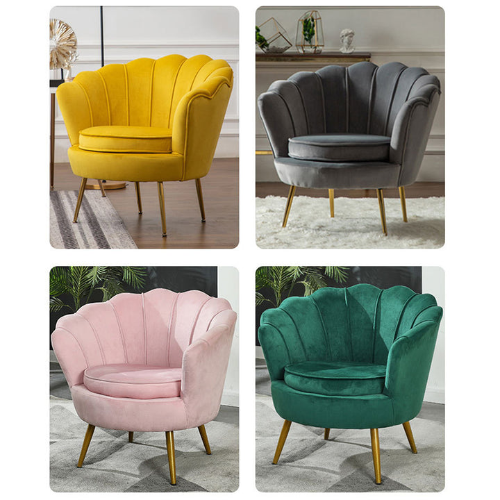 Contemporary Scandinavian Velvet Wood Metal Sponge Petal Round Accent Chair Backrest Armrest For Living Room