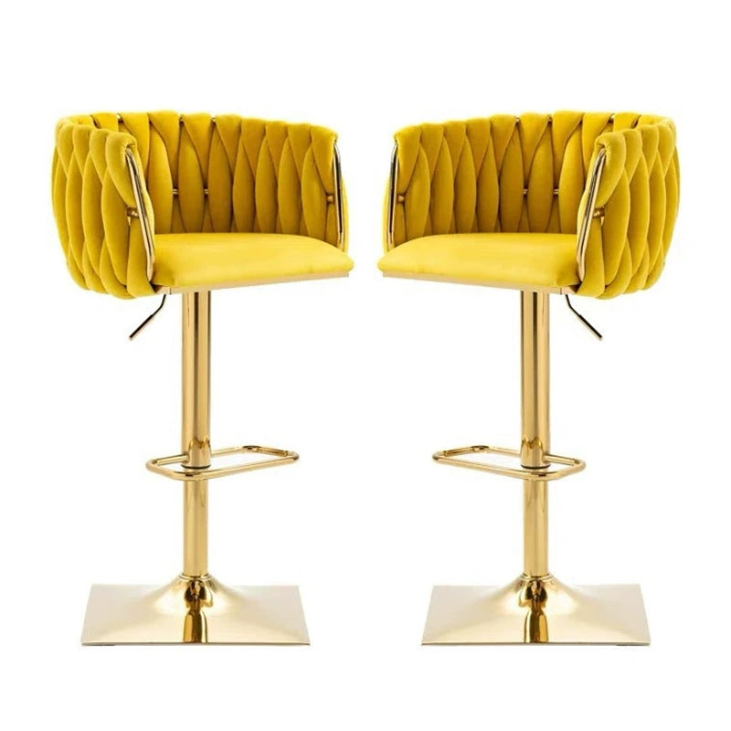 Modern Luxury Velvet Metal Sponge Oval Liftable Bar Stool Backrest Footrest Swivel For Kitchen