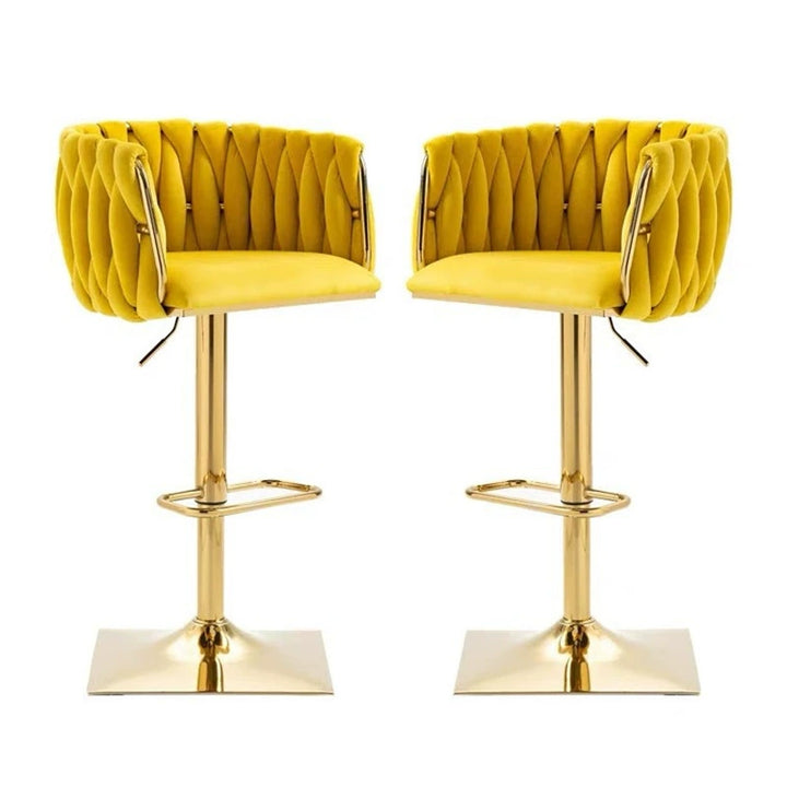 Modern Luxury Velvet Metal Sponge Oval Liftable Bar Stool Backrest Footrest Swivel For Kitchen