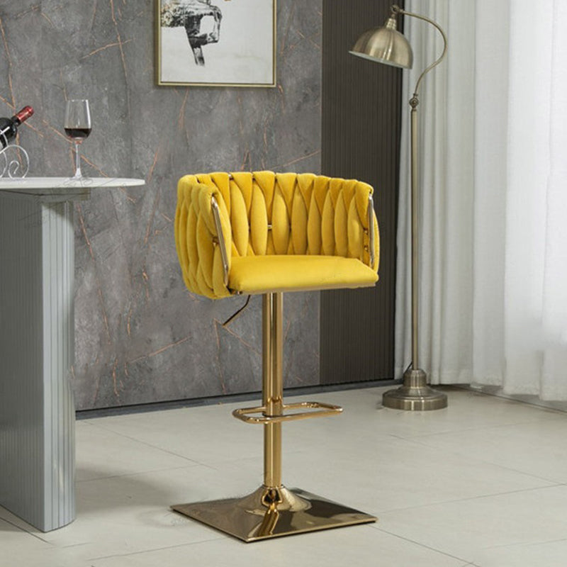 Tabouret de Bar Ovale en Velours Métal Moderne avec Éponge, Dossier, Repose-pieds, Pivotant et Réglable en Hauteur pour Cuisine 