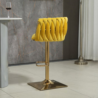 Tabouret de Bar Ovale en Velours Métal Moderne avec Éponge, Dossier, Repose-pieds, Pivotant et Réglable en Hauteur pour Cuisine 
